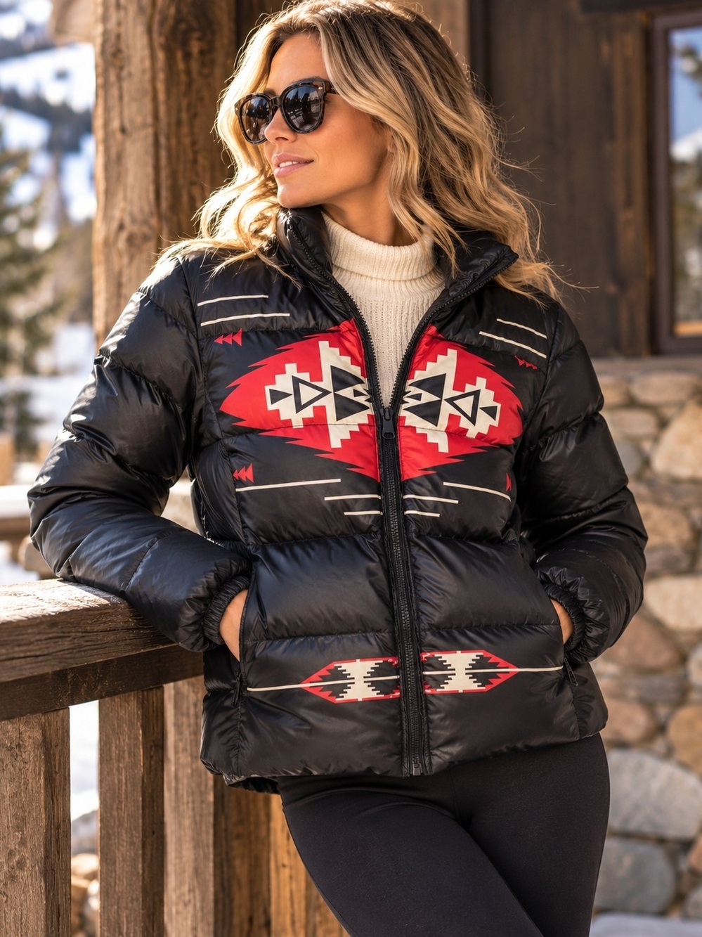 Vintage Lauren Ralph Lauren Active Black Southwestern Down Puffer Jacket S